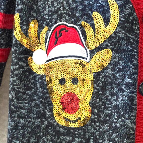 No Boundaries Rudy Reindeer Varsity Cardigan Ugly Christmas Sweater Size 2XL - Picture 2 of 5